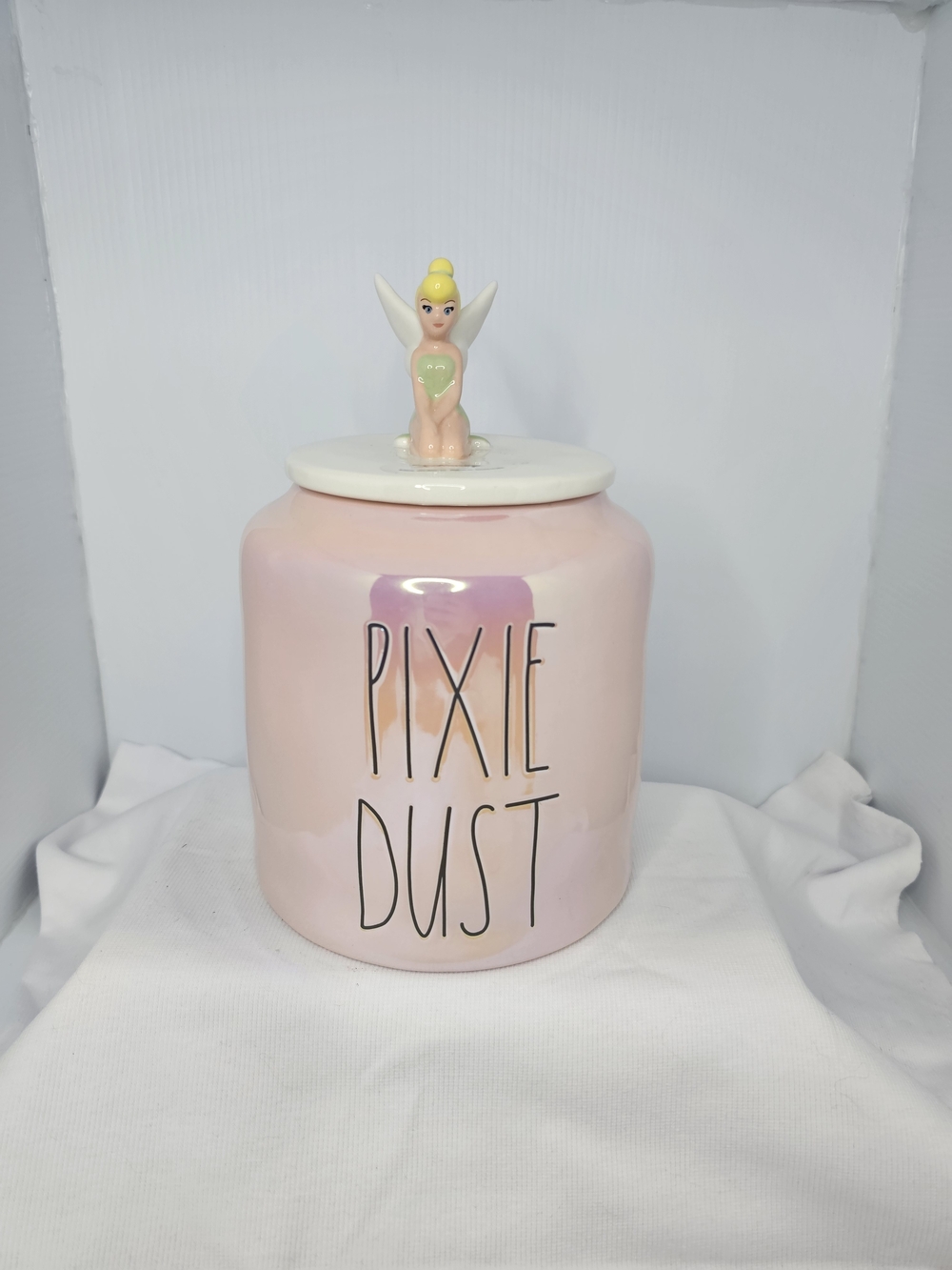 NWOT Rae Dunn Tinkerbell Pixie Dust Ceramic Canister with Tinkerbell Lid - Pink